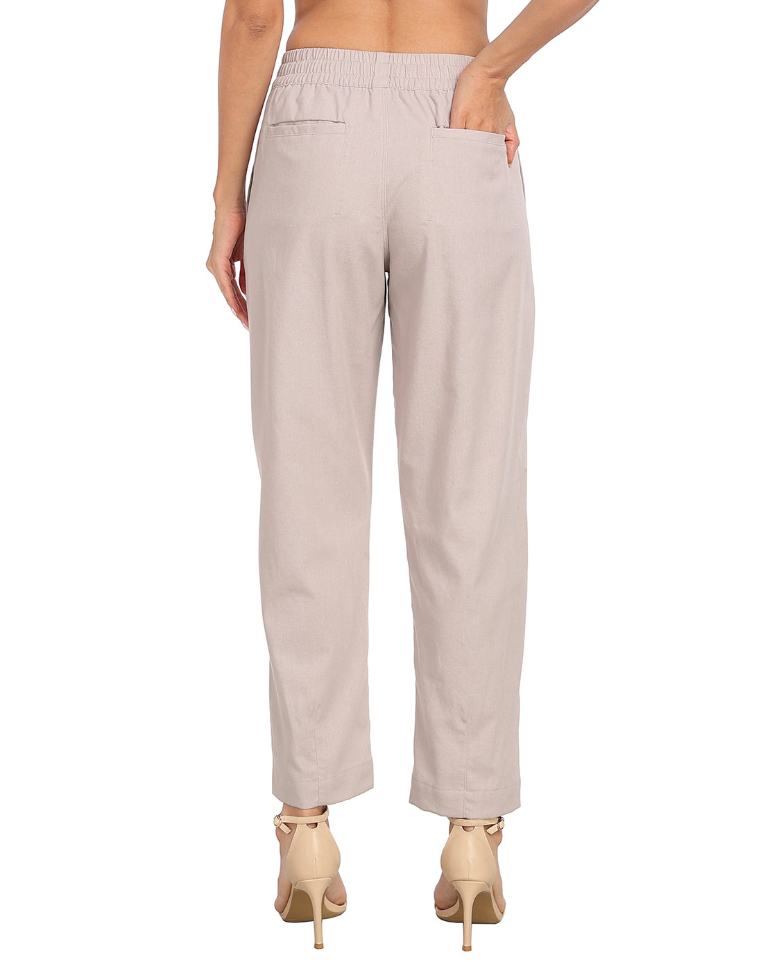 Linen Blend Summer Drawstring Ankle Pants with Pockets