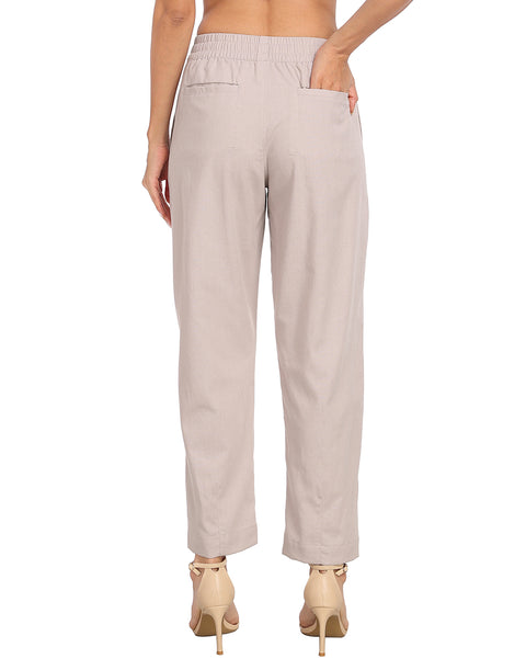 Linen Blend Summer Drawstring Ankle Pants with Pockets