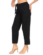 Linen Blend Summer Drawstring Ankle Pants with Pockets