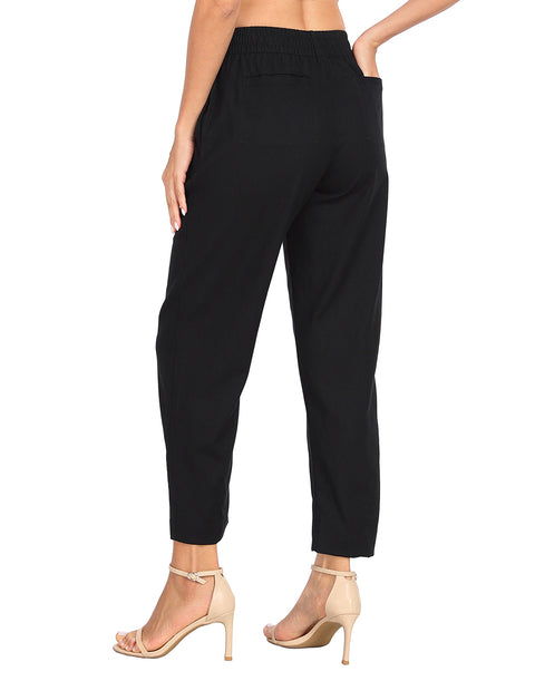 Linen Blend Summer Drawstring Ankle Pants with Pockets