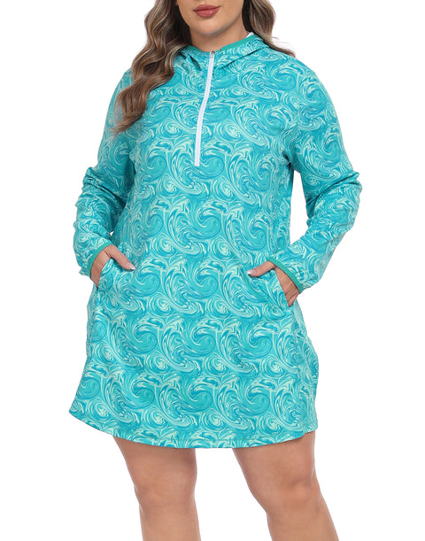 Women's Plus Size Long Sleeve Swim Coverup Dress with Hood