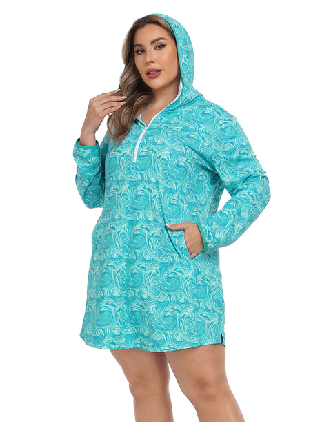 Women's Plus Size Long Sleeve Swim Coverup Dress with Hood