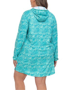 Women's Plus Size Long Sleeve Swim Coverup Dress with Hood