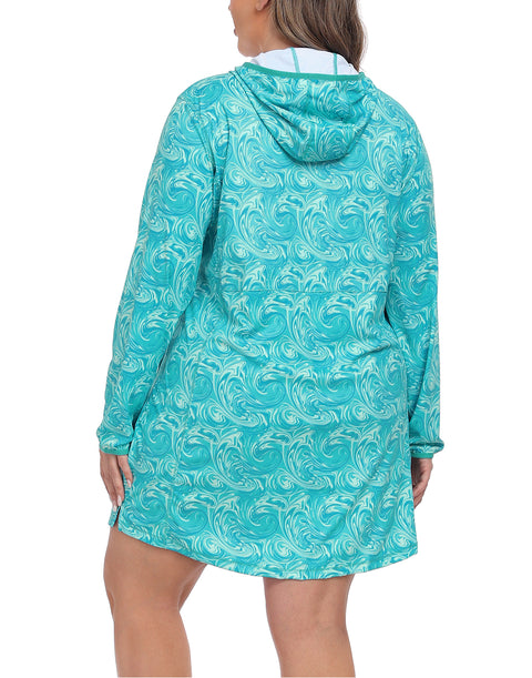 Women's Plus Size Long Sleeve Swim Coverup Dress with Hood