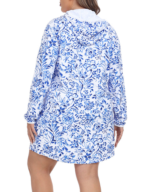 Women's Plus Size Long Sleeve Swim Coverup Dress with Hood