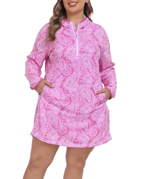 Women's Plus Size Long Sleeve Swim Coverup Dress with Hood