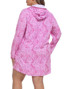 Women's Plus Size Long Sleeve Swim Coverup Dress with Hood