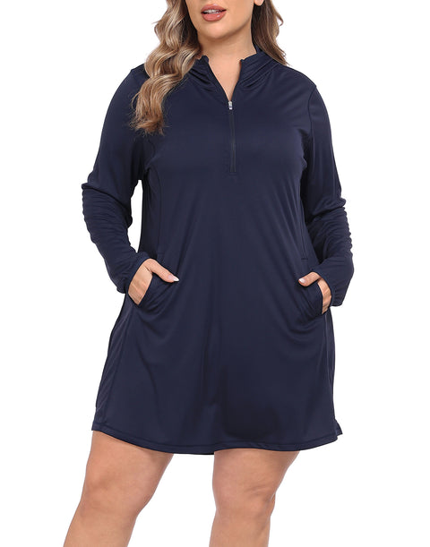 Women's Plus Size Long Sleeve Swim Coverup Dress with Hood