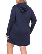 Women's Plus Size Long Sleeve Swim Coverup Dress with Hood
