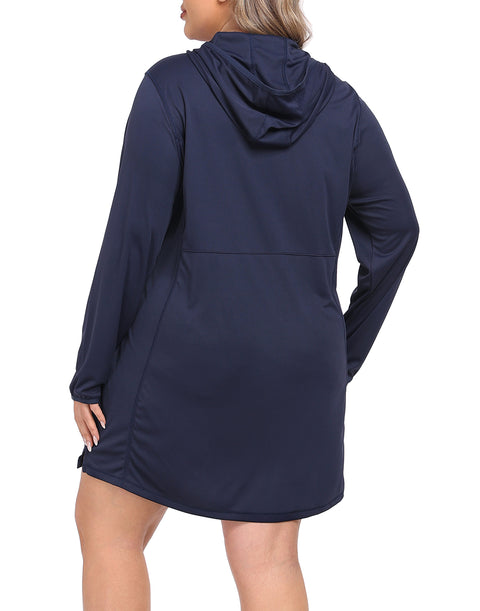 Women's Plus Size Long Sleeve Swim Coverup Dress with Hood