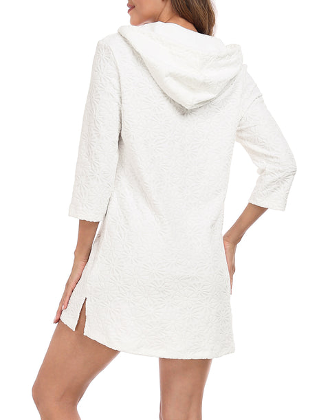 Terry Cloth Beach Cover Up Tunic Dress Swimsuit Coverup with Hood