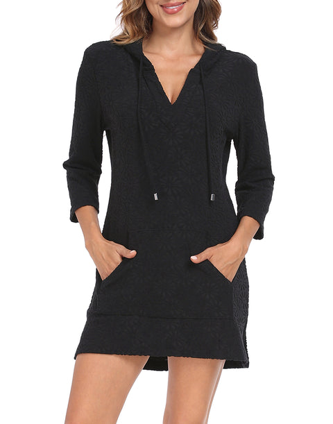 Terry Cloth Beach Cover Up Tunic Dress Swimsuit Coverup with Hood