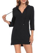 Terry Cloth Beach Cover Up Tunic Dress Swimsuit Coverup with Hood