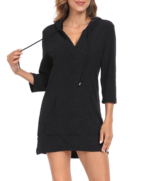 Terry Cloth Beach Cover Up Tunic Dress Swimsuit Coverup with Hood