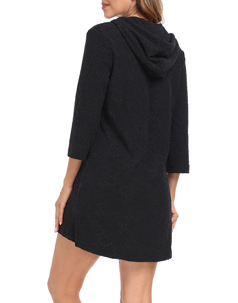 Terry Cloth Beach Cover Up Tunic Dress Swimsuit Coverup with Hood