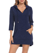Terry Cloth Beach Cover Up Tunic Dress Swimsuit Coverup with Hood