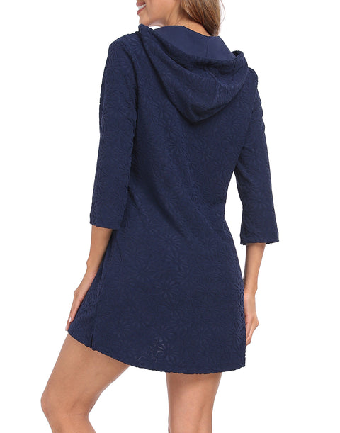 Terry Cloth Beach Cover Up Tunic Dress Swimsuit Coverup with Hood