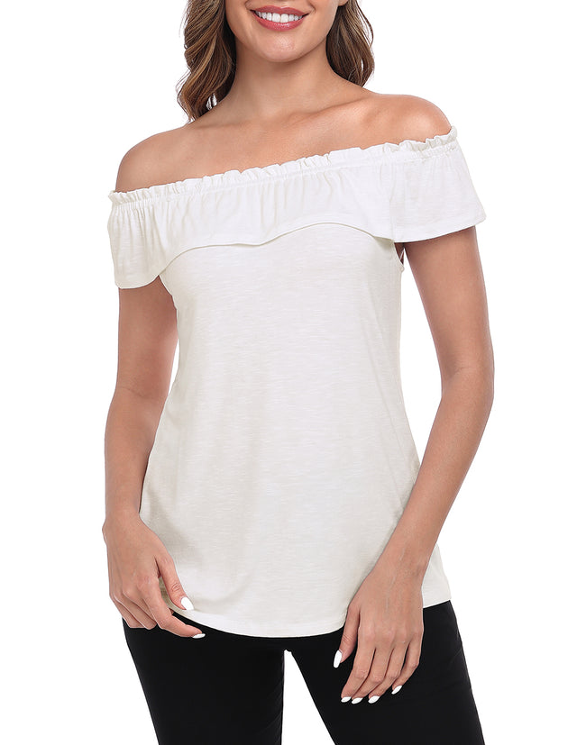 Off Shoulder Ruffle Sleeveless Summer Top – side view