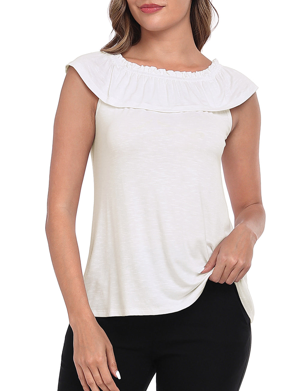 Off Shoulder Ruffle Sleeveless Top - Summer Blouse