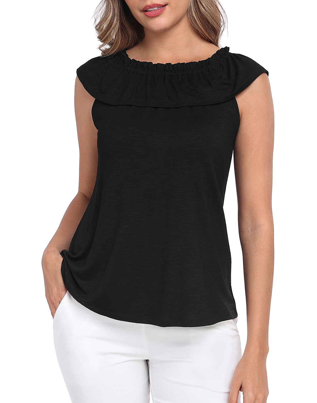 Off Shoulder Ruffle Sleeveless Top - Summer Blouse