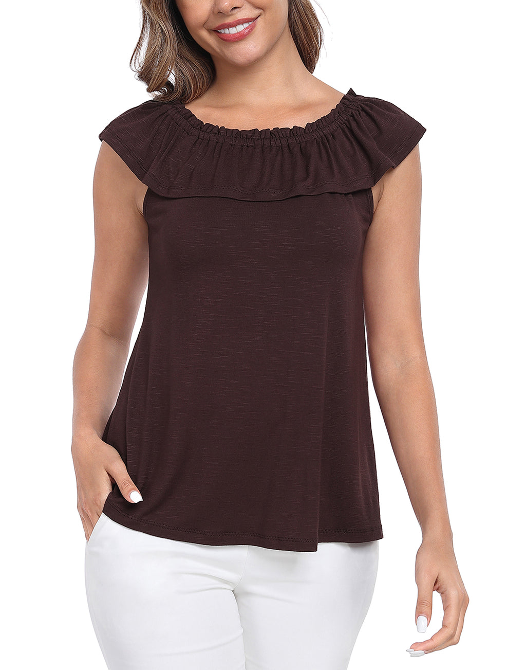 Off Shoulder Ruffle Sleeveless Top - Summer Blouse