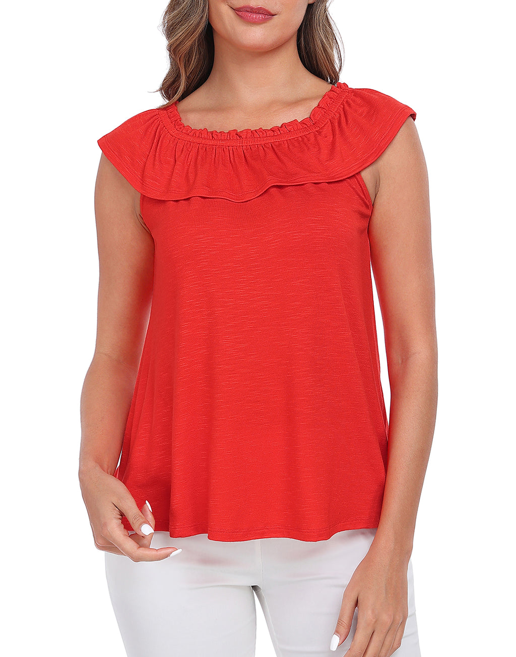 Off Shoulder Ruffle Sleeveless Top - Summer Blouse