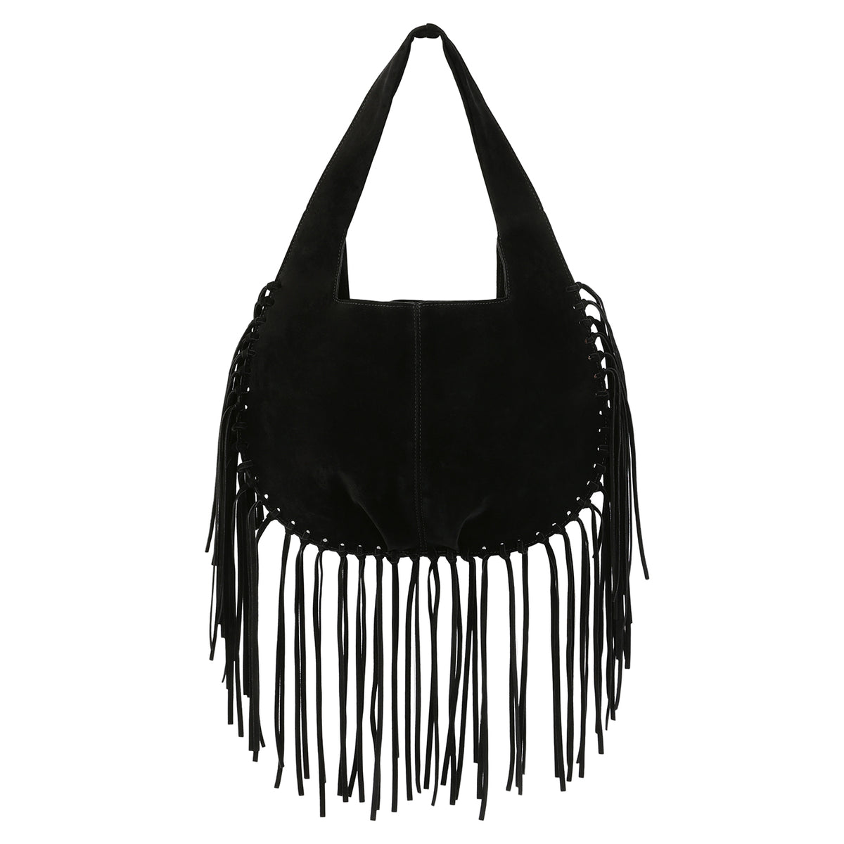 Faux Suede Fringe Tassel Shoulder Bag in Black