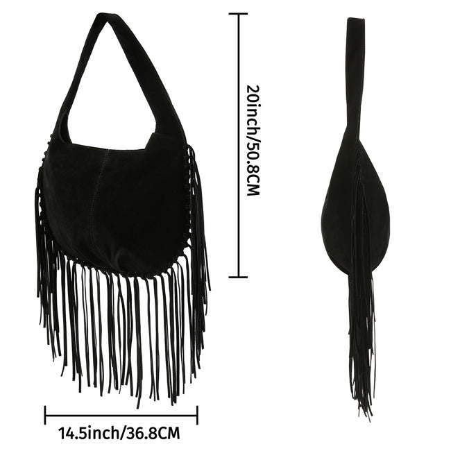 Faux Suede Fringe Tassel Shoulder Bag – side view