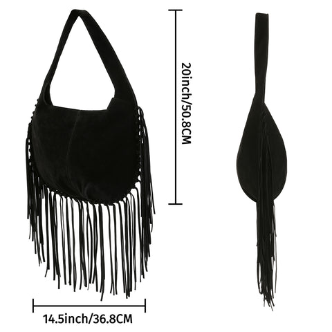 Faux Suede Leather Bag Fringe Tassel Shoulder Purse