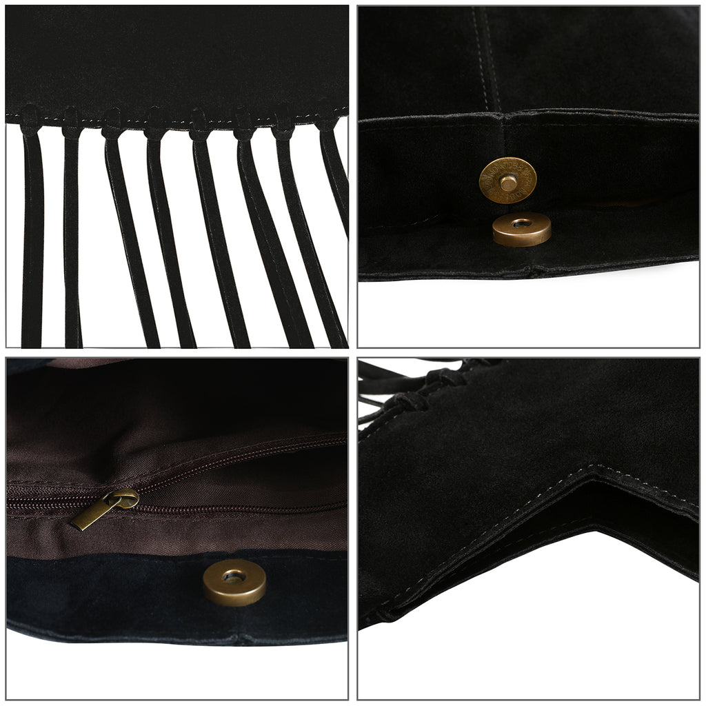 Faux Suede Leather Bag Fringe Tassel Shoulder Purse
