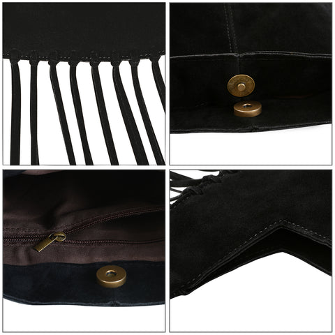 Faux Suede Leather Bag Fringe Tassel Shoulder Purse