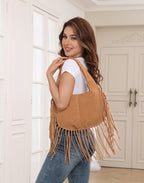 Faux Suede Leather Bag Fringe Tassel Shoulder Purse