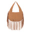 Faux Suede Fringe Tassel Shoulder Bag in Camel Brown