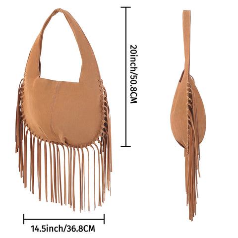 Faux Suede Leather Bag Fringe Tassel Shoulder Purse