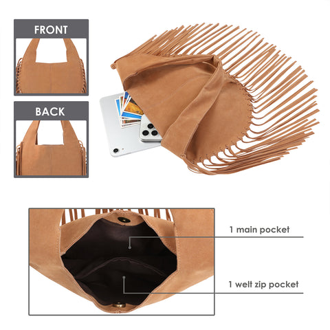 Faux Suede Leather Bag Fringe Tassel Shoulder Purse