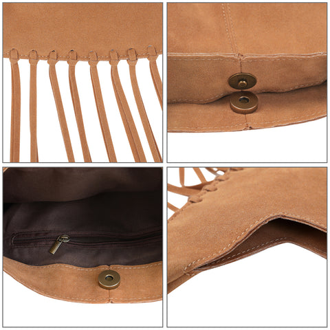 Faux Suede Leather Bag Fringe Tassel Shoulder Purse
