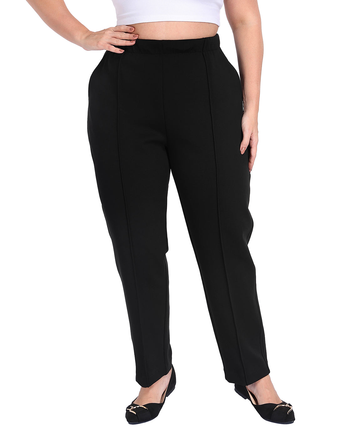 Plus Size Pull On Pintuck Dressy Sweatpants with Pockets Main image