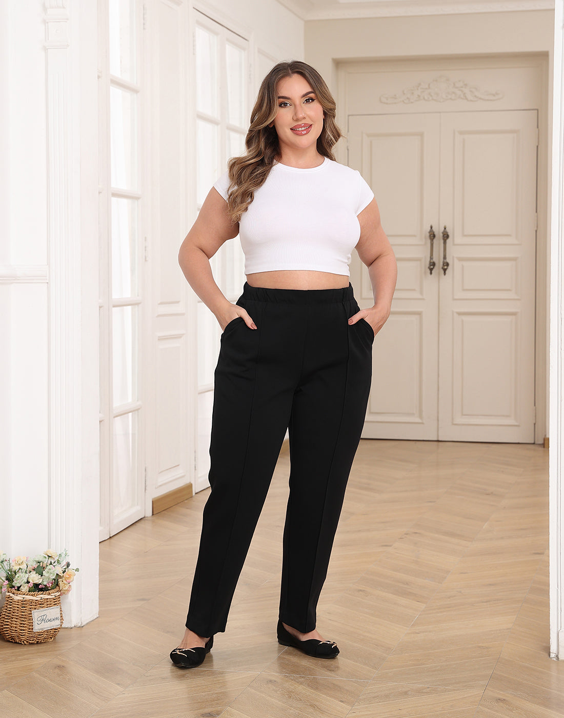 Plus Size Pull On Pintuck Dressy Sweatpants with Pockets Secondary image