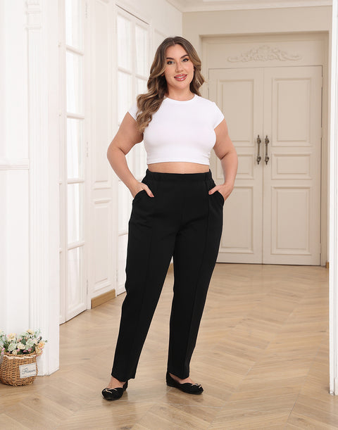 Plus Size Pull On Pintuck Dressy Sweatpants with Pockets