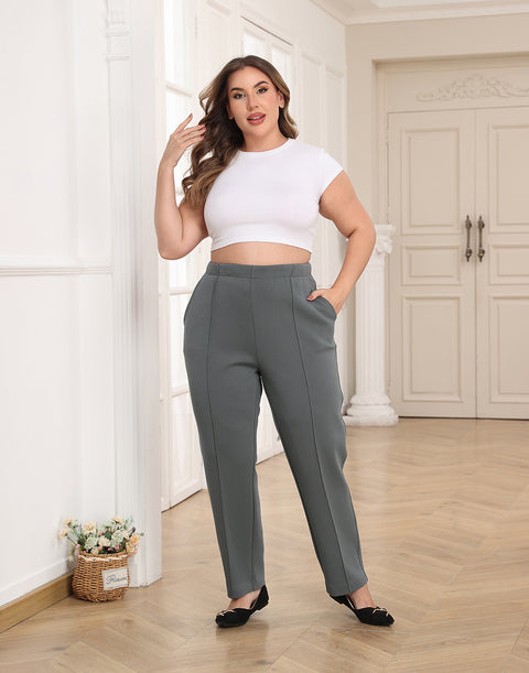 Plus Size Pull On Pintuck Dressy Sweatpants with Pockets