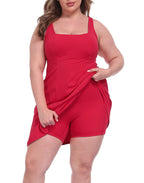 Womens Plus Size Easy Quick Slip Tennis Dress w/Built-in Shorts and Bra