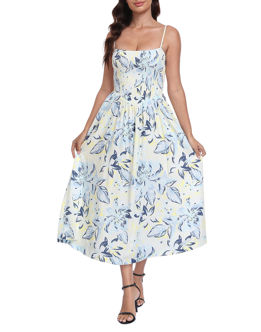 Women's Smocked Midi Summer Dresses with Pockets