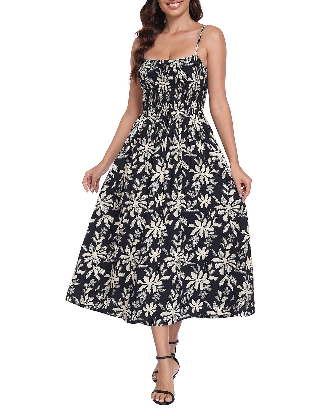 Women's Smocked Midi Summer Dresses with Pockets