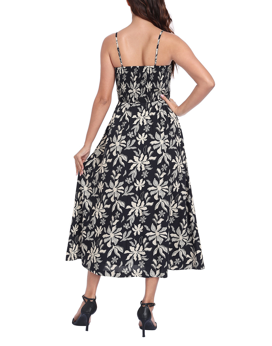 Women's Smocked Midi Summer Dresses with Pockets