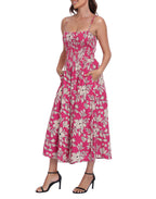 Women's Smocked Midi Summer Dresses with Pockets