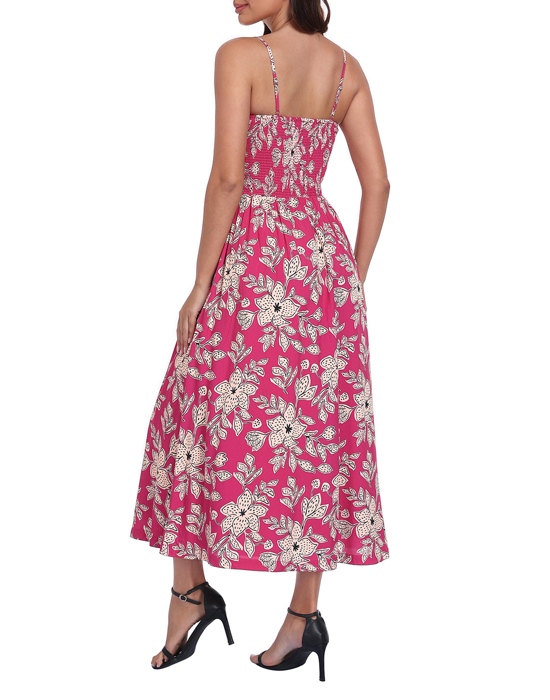 Women's Smocked Midi Summer Dresses with Pockets