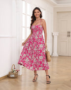 Women's Smocked Midi Summer Dresses with Pockets