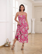 Women's Smocked Midi Summer Dresses with Pockets