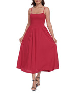 Women's Smocked Midi Summer Dresses with Pockets