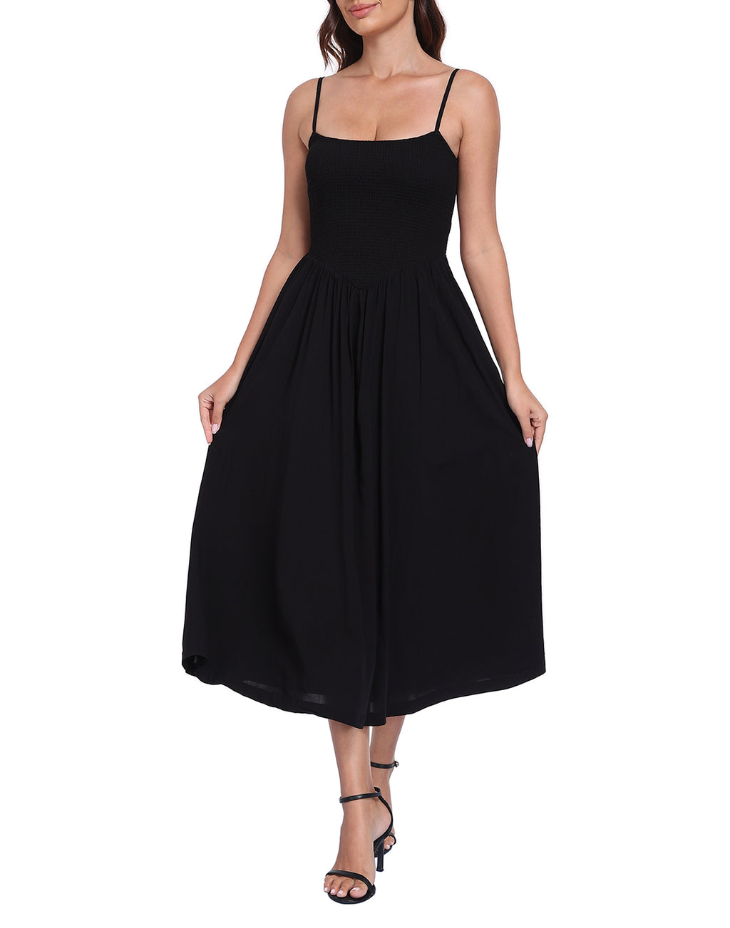 Women's Smocked Midi Summer Dresses with Pockets